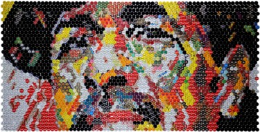 "Carlos Santana" başlıklı Kolaj Henning Leuschner tarafından, Orijinal sanat, Kolaj Ahşap panel üzerine monte edilmiş