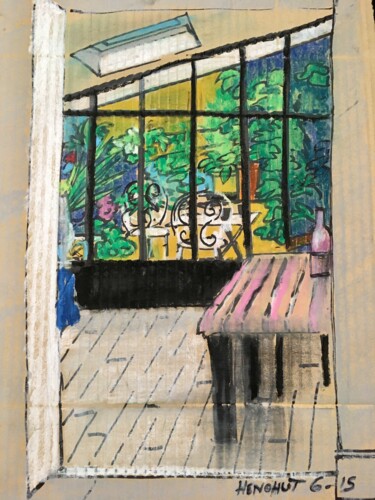 Dessin intitulée "La terrasse dans le…" par Hénohut De Zhéry, Œuvre d'art originale, Pastel