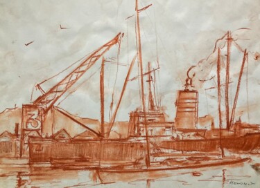 Drawing titled "Harbour, crane numb…" by Henohut De Zhery, Original Artwork, Pencil Mounted on Cardboard