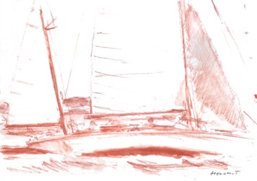 Dibujo titulada "Yawl Hermitage, 72…" por Hénohut De Zhéry, Obra de arte original, Carbón