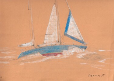 Dessin intitulée "Petit ketch tribord…" par Henohut, Œuvre d'art originale, Crayon