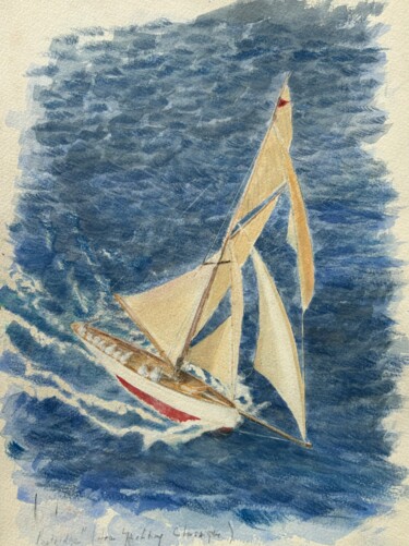 Painting titled "Sailing Yacht Partr…" by Henohut De Zhery, Original Artwork, Watercolor