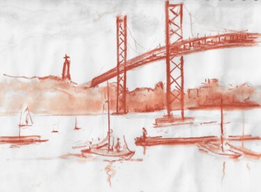 Tekening getiteld "Pont du 25 avril et…" door Henohut, Origineel Kunstwerk, Krijt