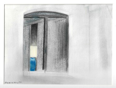 Drawing titled "Lampe dans fenêtre…" by Henohut De Zhery, Original Artwork, Pencil