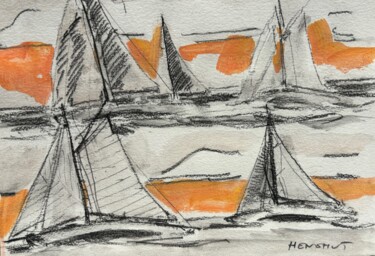 Painting titled "Deux bandes de voil…" by Henohut, Original Artwork, Charcoal