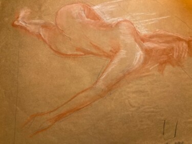 Peinture intitulée "Femme nue allongée…" par Henohut De Zhery, Œuvre d'art originale, Craie