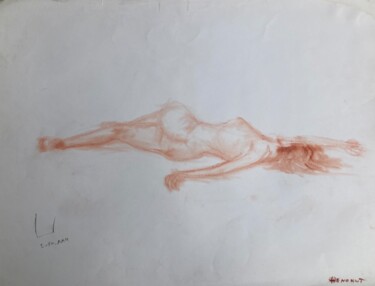 Drawing titled "Femme allongée tour…" by Henohut De Zhery, Original Artwork, Chalk