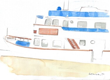 Pintura intitulada "Motot Yacht Land's…" por Hénohut De Zhéry, Obras de arte originais, Aquarela