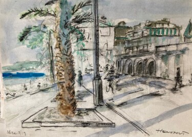 Painting titled "Nice les Ponchettes…" by Henohut, Original Artwork, Watercolor