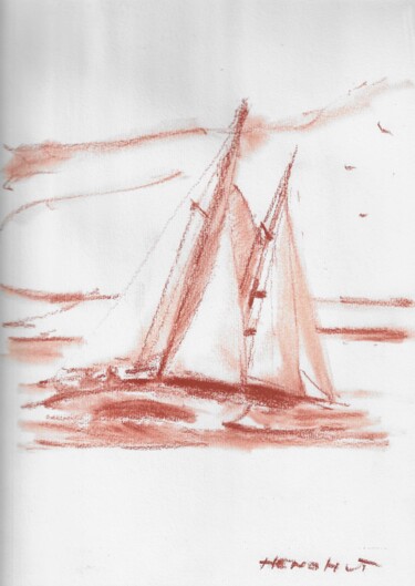 Drawing titled "Sloop bermudien et…" by Henohut De Zhery, Original Artwork, Chalk