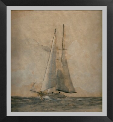 Dibujo titulada "Marconi schooner on…" por Hénohut De Zhéry, Obra de arte original, Gouache