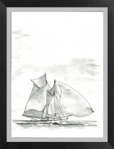 Drawing titled "Schooner Meteor wit…" by Henohut, Original Artwork, Ink