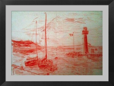 Dessin intitulée "Coup de vent au port" par Hénohut De Zhéry, Œuvre d'art originale