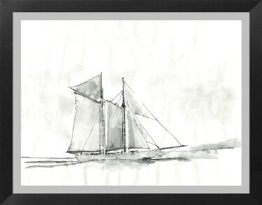 Рисунок под названием "Gaff schooner" - Hénohut De Zhéry, Подлинное произведение искусства