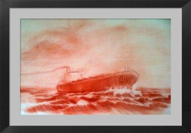 Dessin intitulée "Panamax bulker at s…" par Henohut, Œuvre d'art originale, Craie