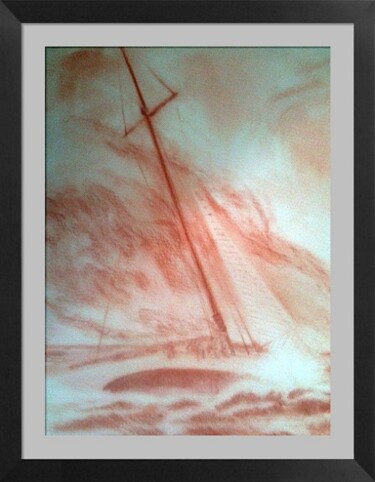 图画 标题为“Sloop in a gale” 由Hénohut De Zhéry, 原创艺术品, 粉笔
