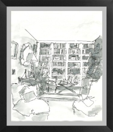 Tekening getiteld "Library and furnitu…" door Henohut, Origineel Kunstwerk, Inkt