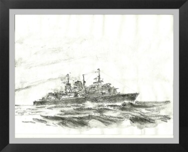 Disegno intitolato "Frigate 33 knots" da Henohut, Opera d'arte originale, Carbone