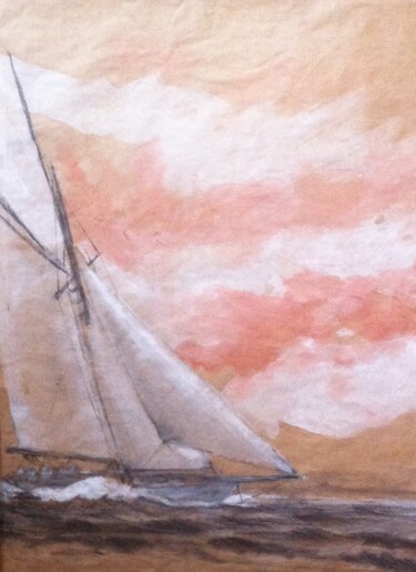 Drawing titled "Gaff Cutter off a c…" by Hénohut De Zhéry, Original Artwork, Charcoal