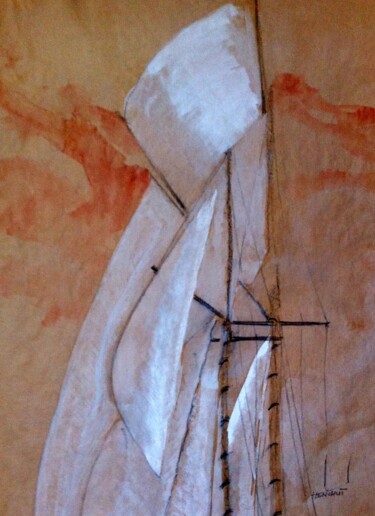 Drawing titled "Voiles de gréement…" by Henohut De Zhery, Original Artwork, Charcoal