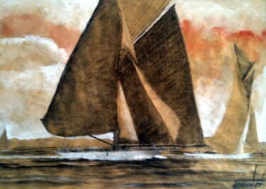 Painting titled "A 19M JI and sailin…" by Henohut De Zhery, Original Artwork, Charcoal