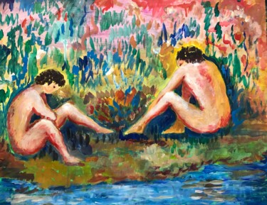 Peinture intitulée "Les baigneurs" par Enrico El Nomado Dit El Gréco, Œuvre d'art originale, Acrylique