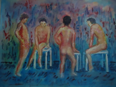 Painting titled "Les 3 tabourets 1" by Enrico El Nomado Dit El Gréco, Original Artwork, Acrylic
