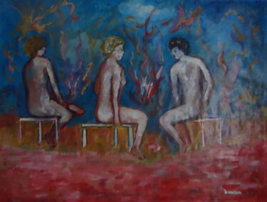Pintura titulada "Les 3 tabourets 2" por Enrico El Nomado Dit El Gréco, Obra de arte original, Acrílico