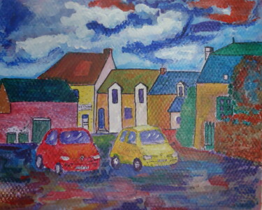 Painting titled "LA VOITURE ROUGE ET…" by Enrico El Nomado Dit El Gréco, Original Artwork, Acrylic