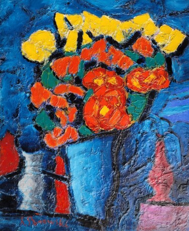 Peinture intitulée "Bouquet champêtre" par Henri Borowski, Œuvre d'art originale, Huile Monté sur Châssis en bois