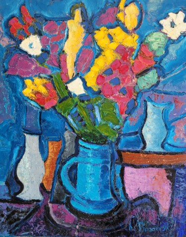 Peinture intitulée "Bouquet de fleurs d…" par Henri Borowski, Œuvre d'art originale, Huile Monté sur Châssis en bois