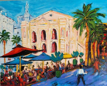 Painting titled "L'opéra de Toulon" by Henri Borowski, Original Artwork, Oil Mounted on Wood Stretcher frame