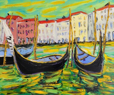 "Gondoles à Venise" başlıklı Tablo Henri Borowski tarafından, Orijinal sanat, Petrol Ahşap Sedye çerçevesi üzerine monte edi…