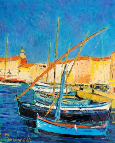 Malarstwo zatytułowany „Saint-Tropez s'évei…” autorstwa Henri Borowski, Oryginalna praca, Olej Zamontowany na Drewniana rama…