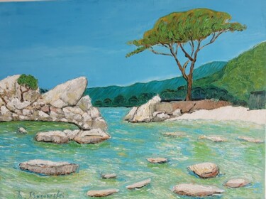 Картина под названием "La plage de Palomba…" - Henri Borowski, Подлинное произведение искусства, Масло Установлен на Деревян…