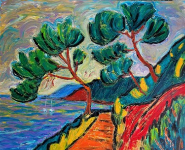 Картина под названием "Sentier du littoral…" - Henri Borowski, Подлинное произведение искусства, Масло Установлен на Деревян…
