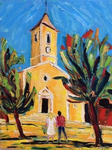 Painting titled "église sainte anne…" by Henri Borowski, Original Artwork, Oil Mounted on Wood Stretcher frame