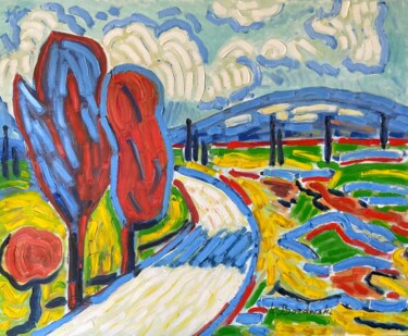 Painting titled "Chemin de Jonqueret…" by Henri Borowski, Original Artwork, Oil