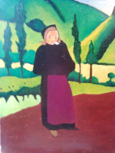 Peinture intitulée "la-petite-frileuse.…" par Henri Cosso, Œuvre d'art originale, Huile