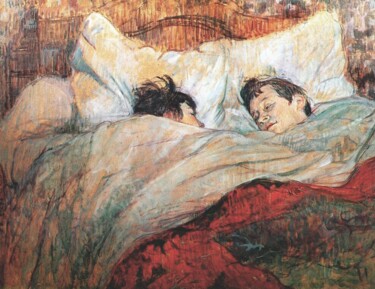 Pittura intitolato "The Bed" da Henri De Toulouse-Lautrec, Opera d'arte originale, Olio