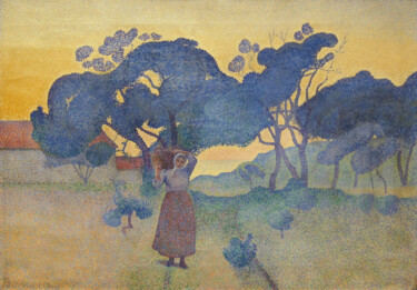 Pintura intitulada "The farm, evening" por Henri-Edmond Cross, Obras de arte originais, Óleo