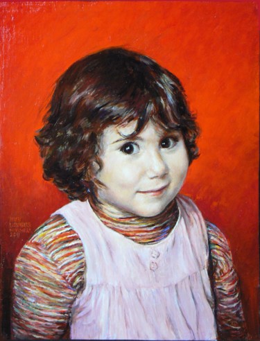 Painting titled "Portrait fillette b…" by Henri Eisenberg, Original Artwork, Acrylic