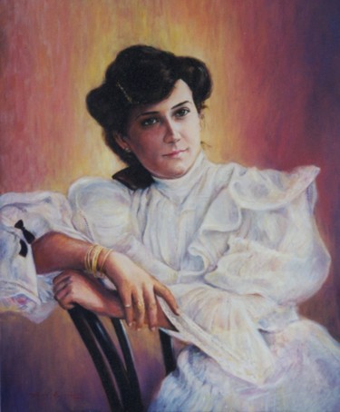 Peinture intitulée "Portrait Femme en b…" par Henri Eisenberg, Œuvre d'art originale, Acrylique
