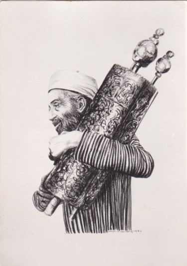 Drawing titled "Sefer Tora.jpg" by Henri Eisenberg, Original Artwork, Conté