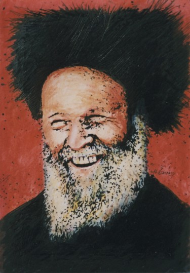 Malerei mit dem Titel "Rabbin qui rit (aqu…" von Henri Eisenberg, Original-Kunstwerk, Aquarell Auf Karton montiert