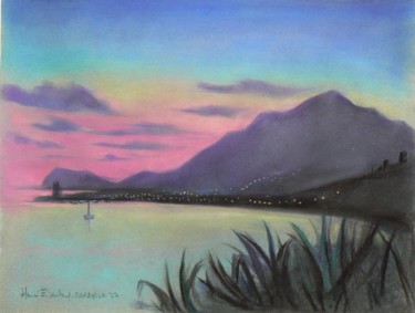 Pintura intitulada "Marbella, crépuscul…" por Henri Eisenberg, Obras de arte originais, Pastel Montado em Cartão