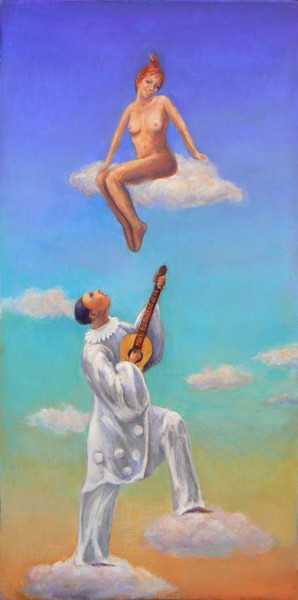 Peinture intitulée "Aubade, ou Pierrot…" par Henri Eisenberg, Œuvre d'art originale, Acrylique Monté sur Châssis en bois