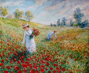 Painting titled "Coquelicots" by Henri Eisenberg, Original Artwork, Acrylic Mounted on Wood Stretcher frame