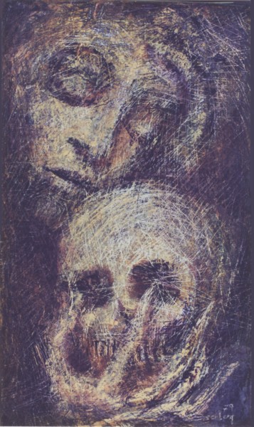 Schilderij getiteld "Hamlet (Tête et Crâ…" door Henri Eisenberg, Origineel Kunstwerk, Acryl Gemonteerd op Frame voor houten…