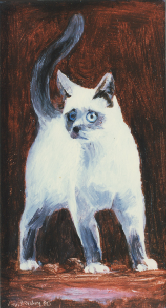 Painting titled "Chat de la voisine" by Henri Eisenberg, Original Artwork, Oil Mounted on Wood Panel